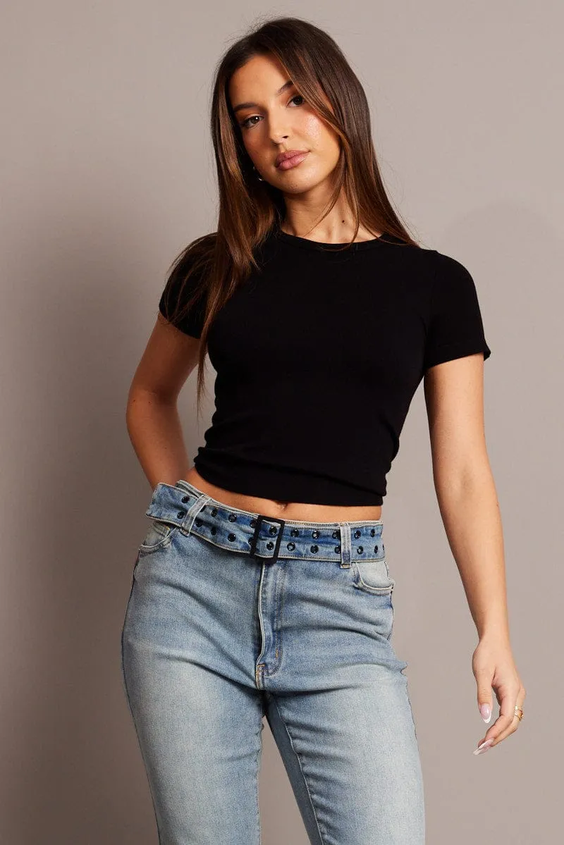 Black T Shirt Short Sleeve Crew Neck Seamless Essential Shirt ConvertibleStyle