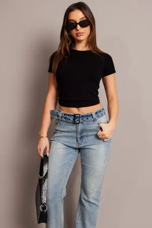Black T Shirt Short Sleeve Crew Neck Seamless SeamlessPockets