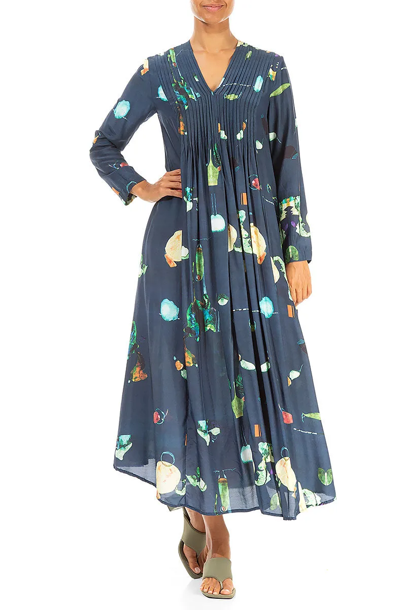 Front Tucks FairyTale Print Silk Bamboo Dress NonChafe Denim Cool