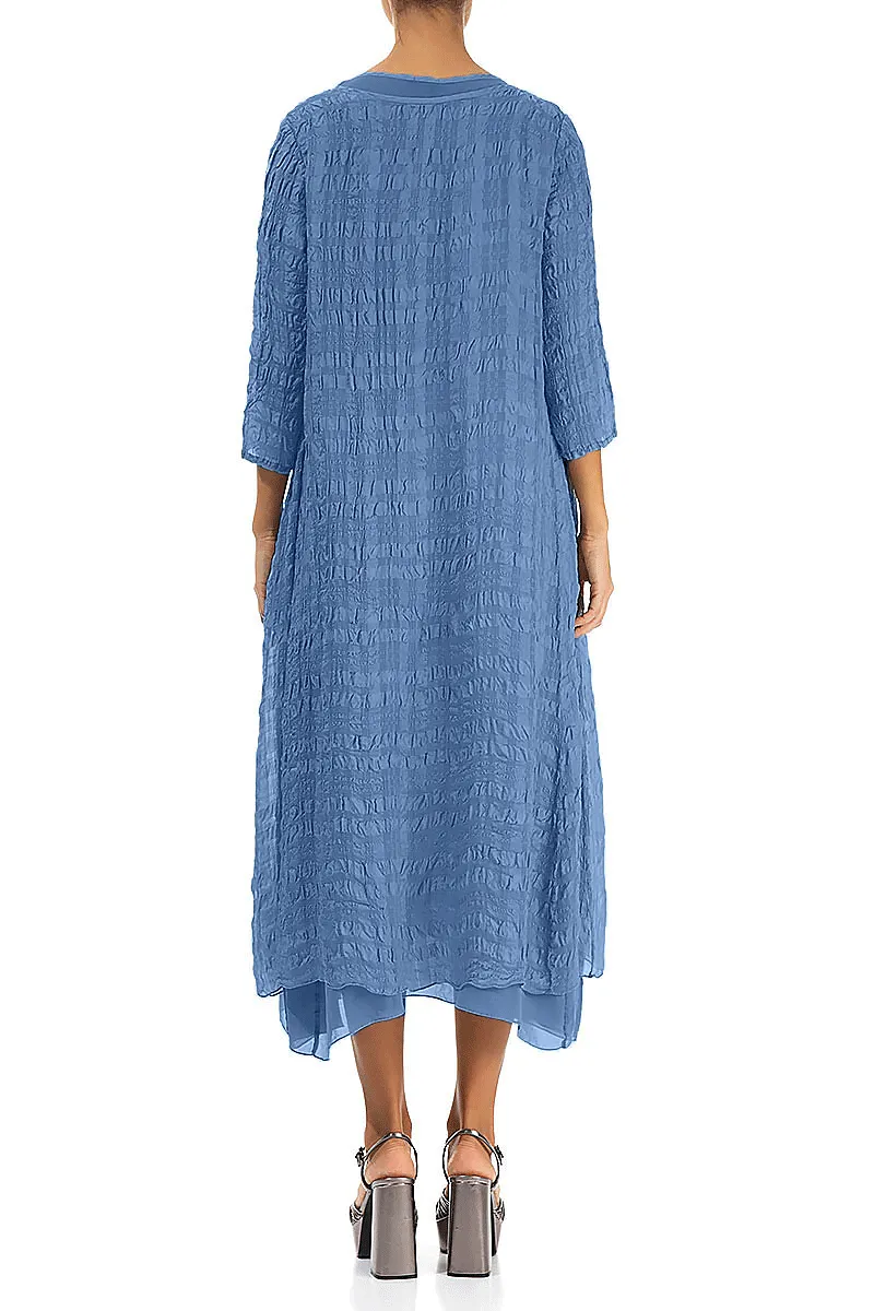 4Way Stretch NoRubEdging Layered Blue Nova Textured Light Silk Dress
