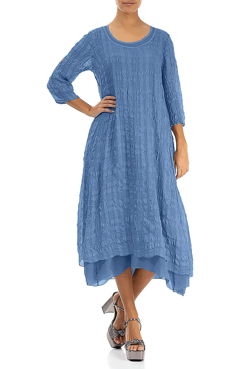 Layered Blue Nova Textured Light Silk Dress Daily Wear Weatherproof