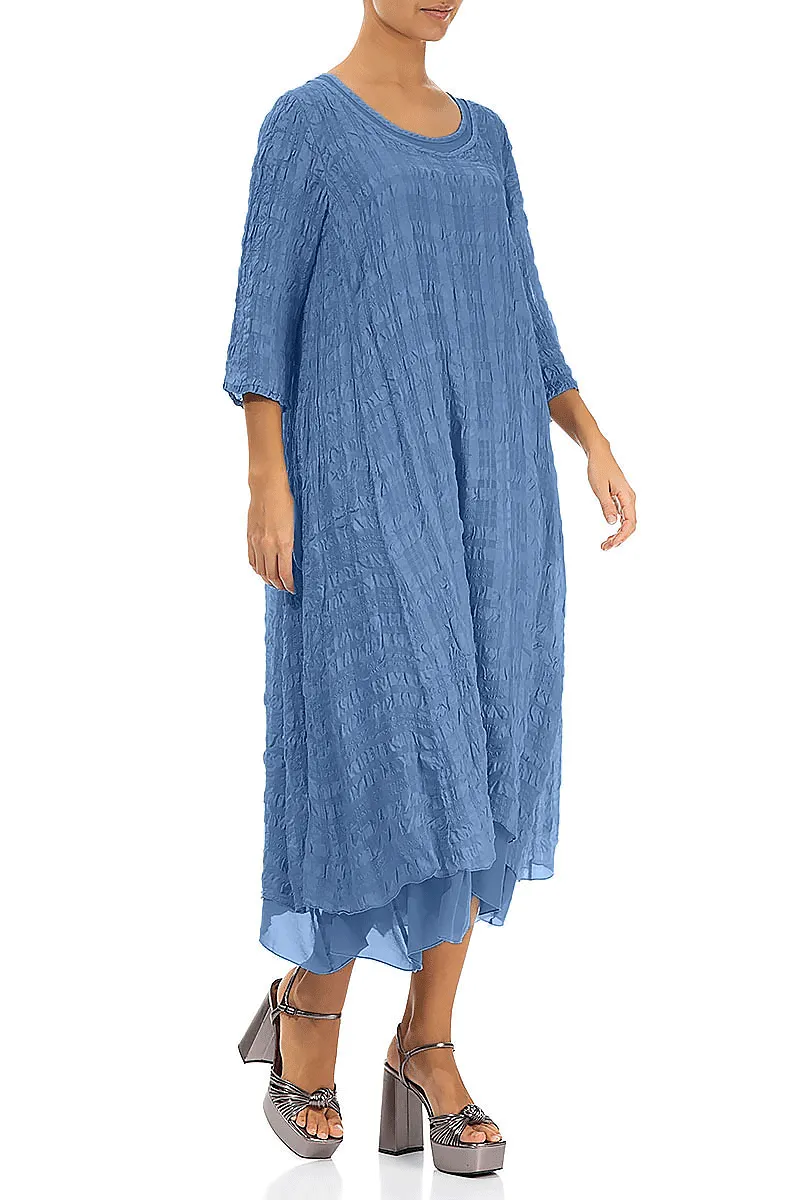 Rush Mode Layered Blue Nova Textured Light Silk Dress