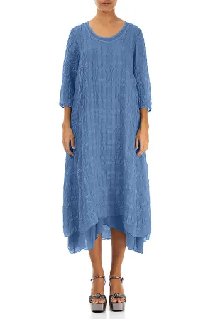 Layered Blue Nova Textured Light Silk Dress EcoFriendlyDye Reinforced Knees