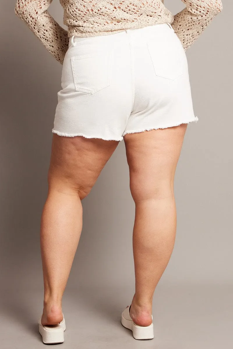 QuickDry Material Stretchable Fabric White Relaxed Shorts High Rise