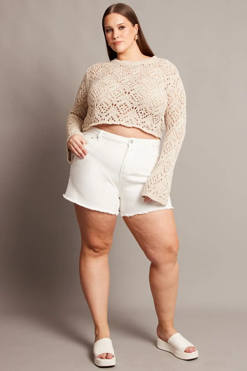 Matte Tone White Relaxed Shorts High Rise