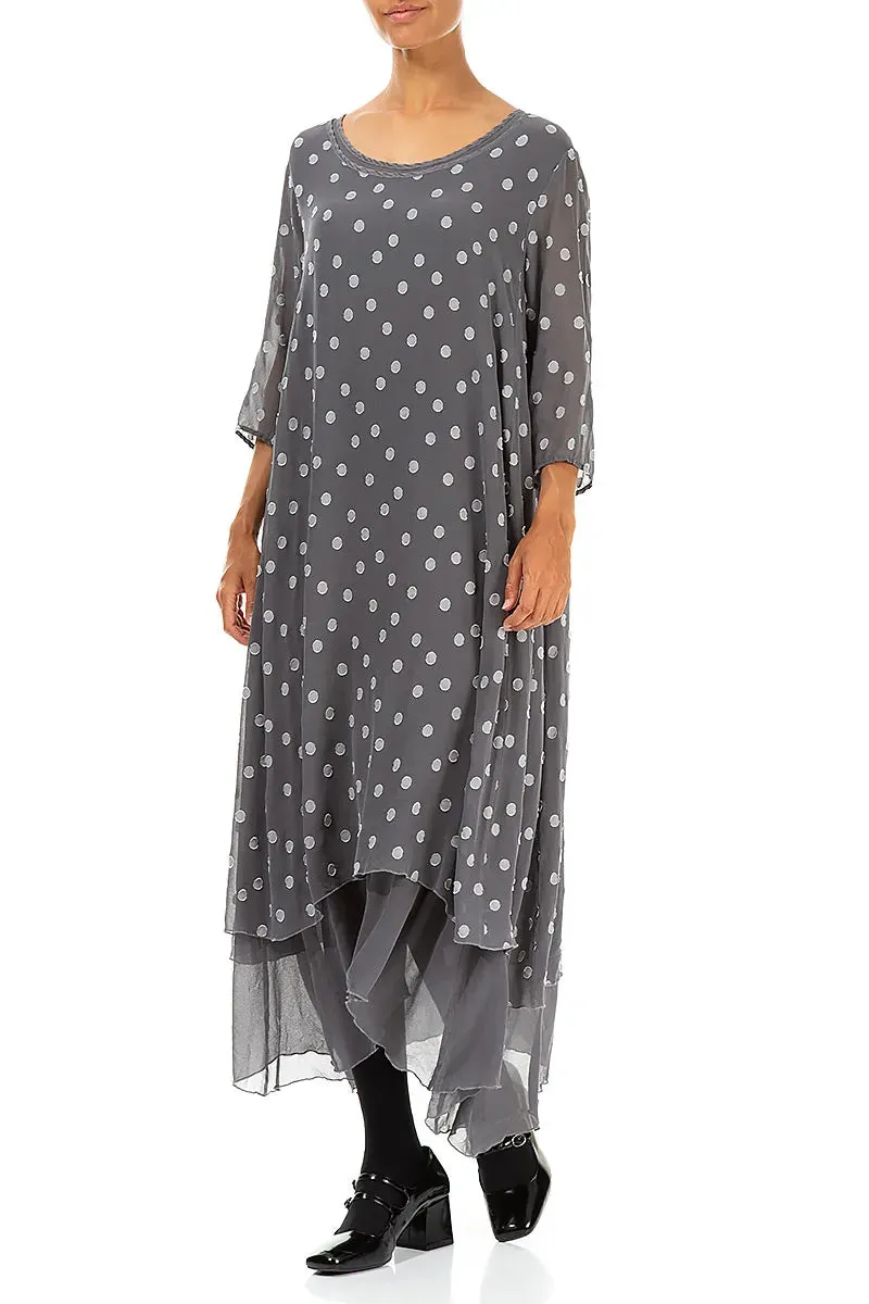 NonIrritating Seams Flatlock stitching Layered Dotty Grey Silver Silk Dress