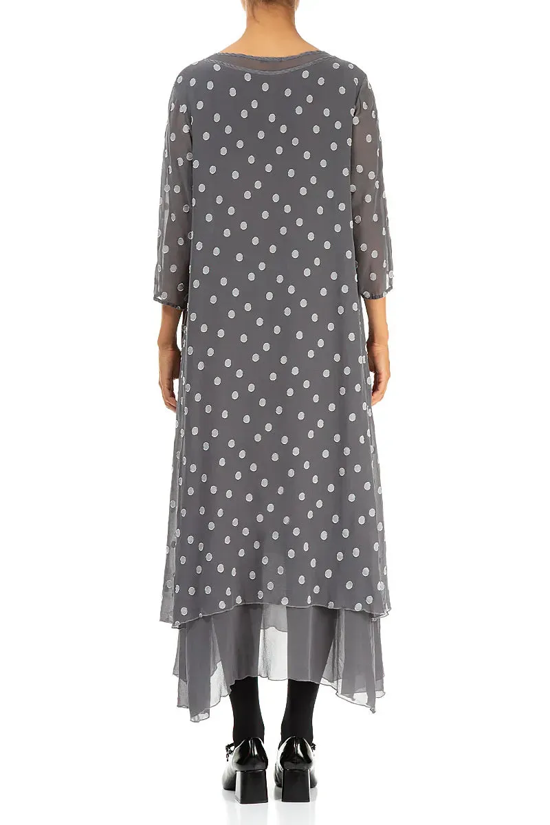 temperature regulation Village Charm Layered Dotty Grey Silver Silk Dress