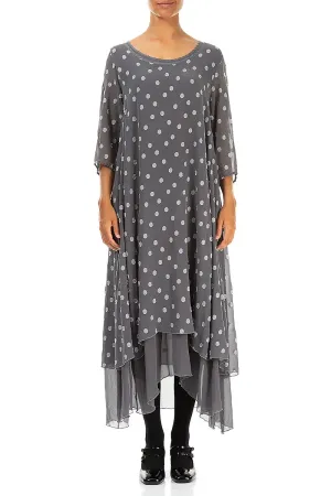 Layered Dotty Grey Silver Silk Dress Recycle Glow