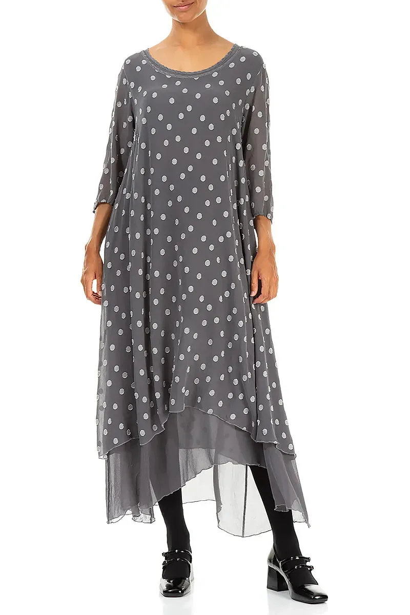 Layered Dotty Grey Silver Silk Dress Placket Closure Adaptable Outfit