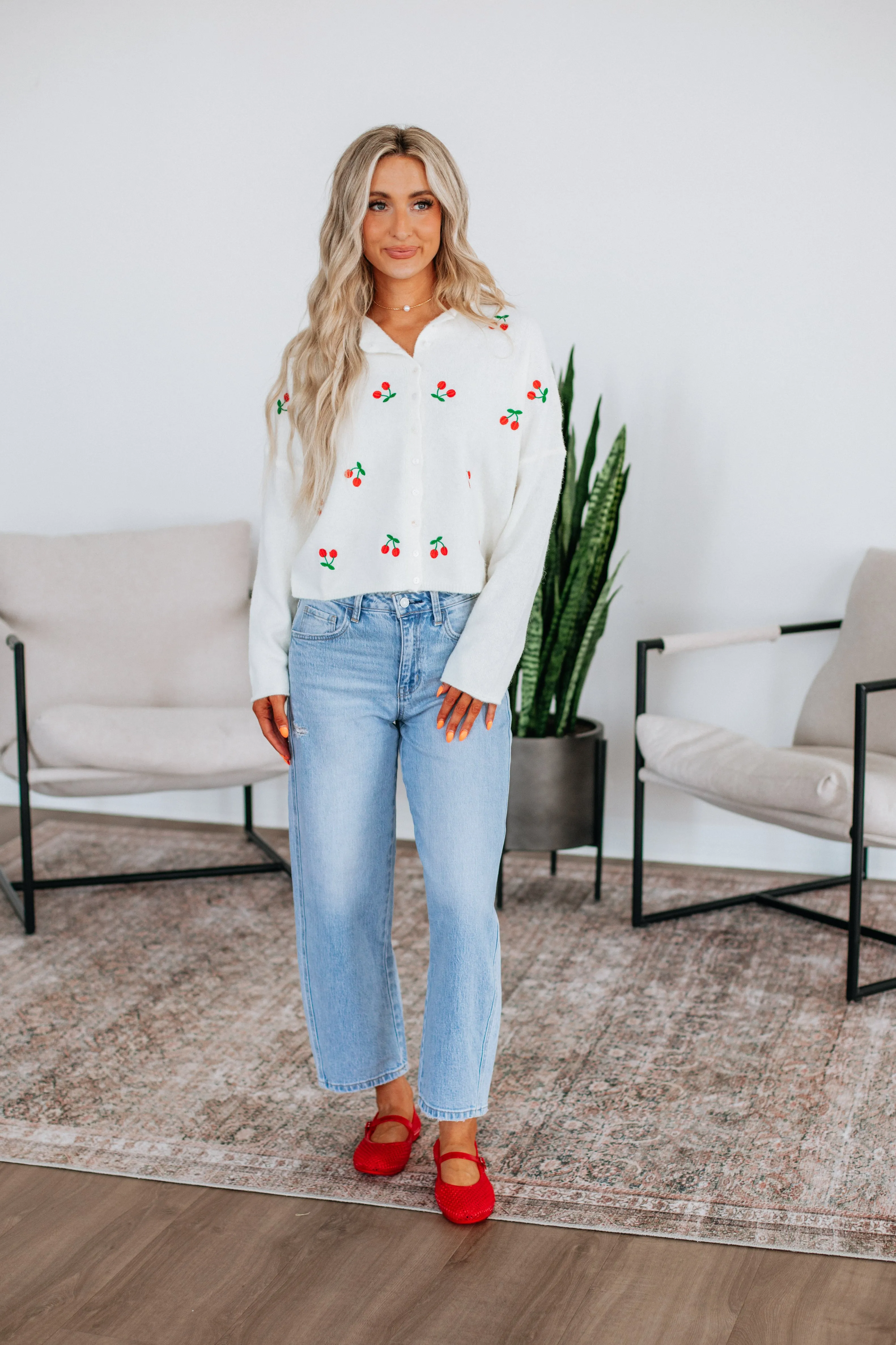 Winter Fashion Must-Have Seasonal Warmth Brooke Cherry Cardigan