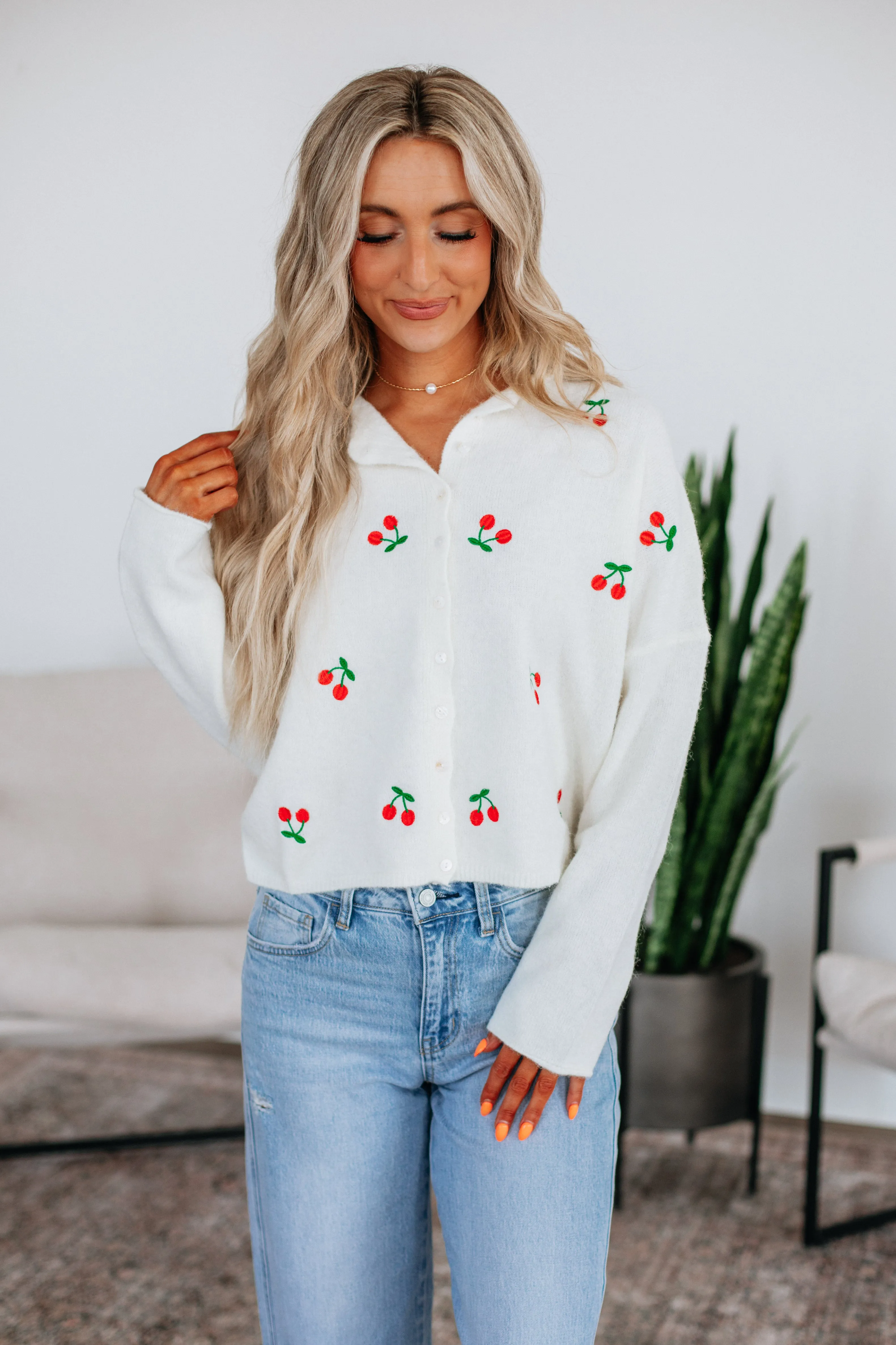 Brooke Cherry Cardigan Timeless Layer Cozy Fit