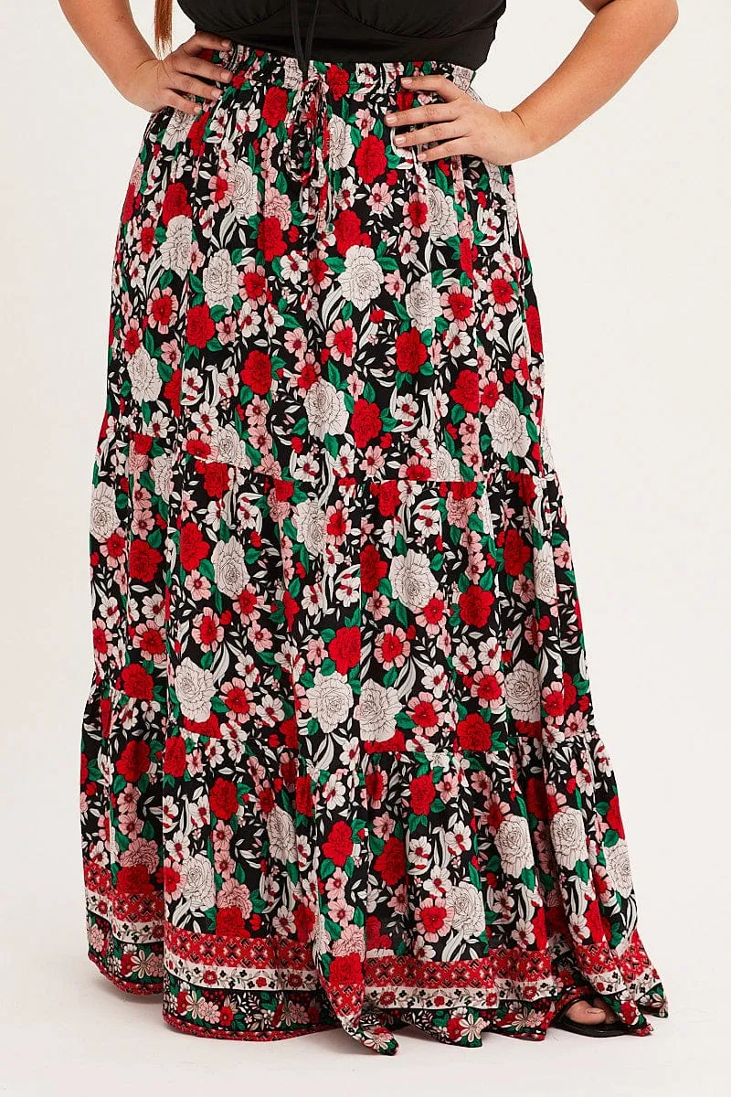 Fashion Energy Bestseller Item Black Boho Maxi Skirt High Waist Tiered