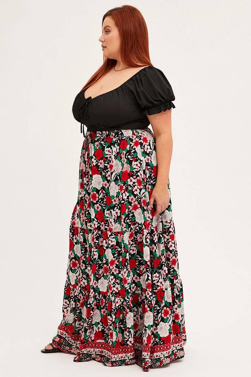 Black Boho Maxi Skirt High Waist Tiered Eco Friendly Vibrant Touch