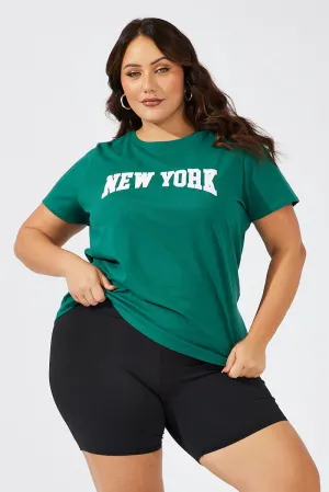 quick-drying Green Graphic T-shirt Short Sleeve Crew Neck New York