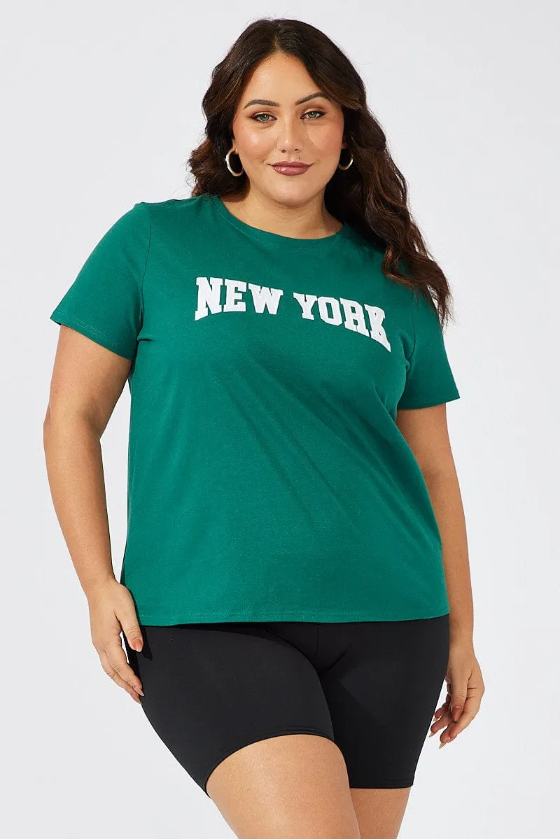 Running Speed Timeless Must-Have Green Graphic T-shirt Short Sleeve Crew Neck New York