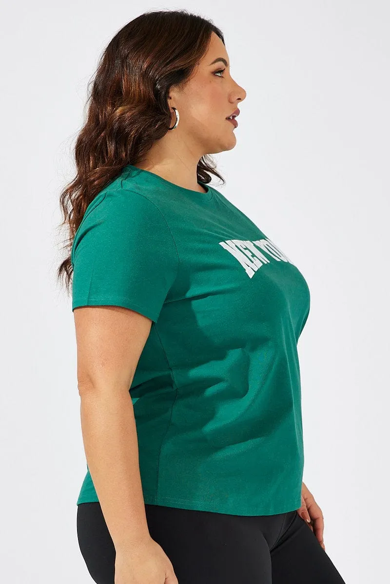 Trendy Look Soft Wear Green Graphic T-shirt Short Sleeve Crew Neck New York