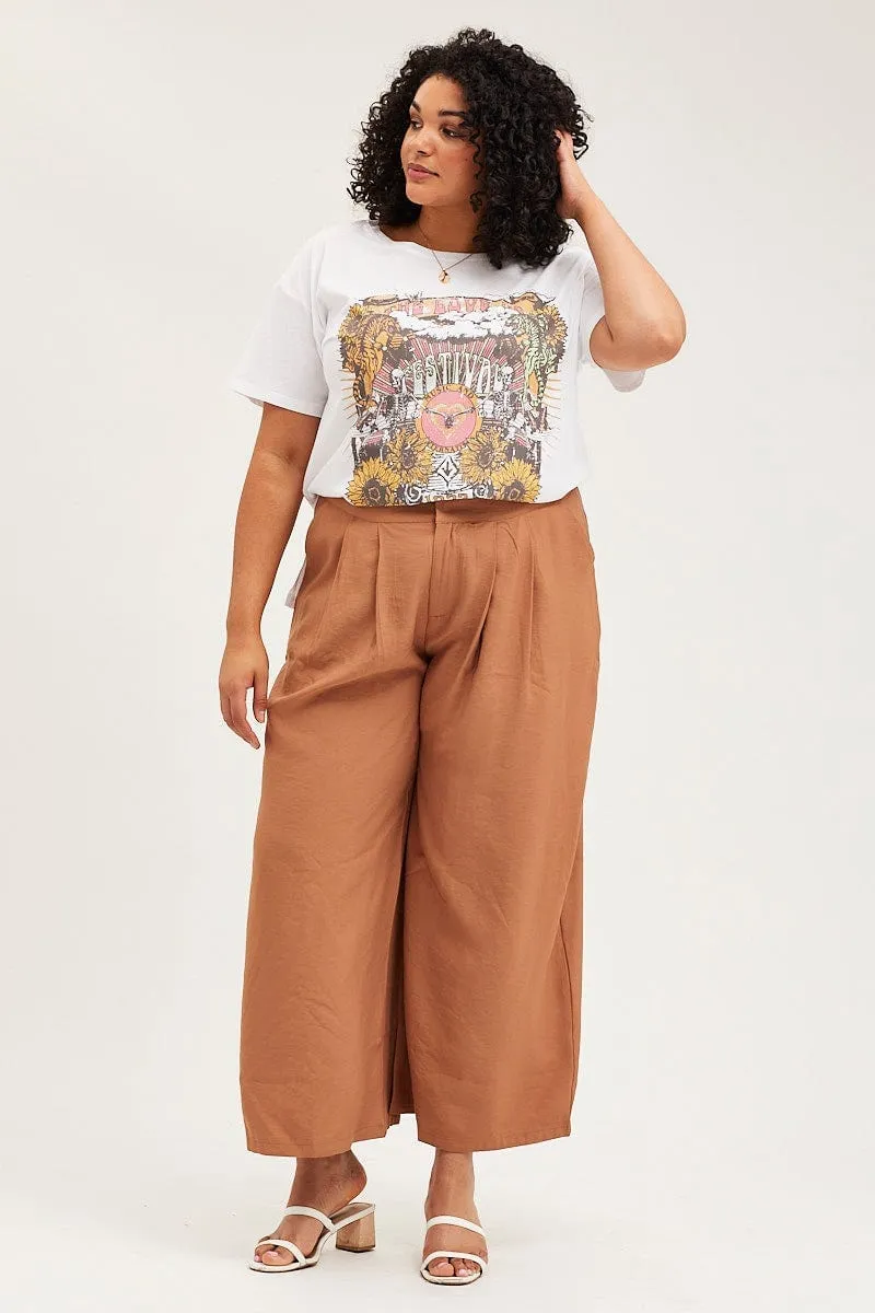 Customer Favorite White Graphic T-shirt Festival Side Split Short Sleeve