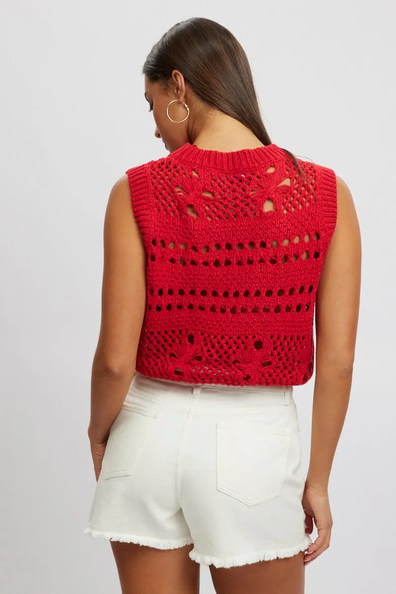 Fire Core Red Crochet Knit Tank Top