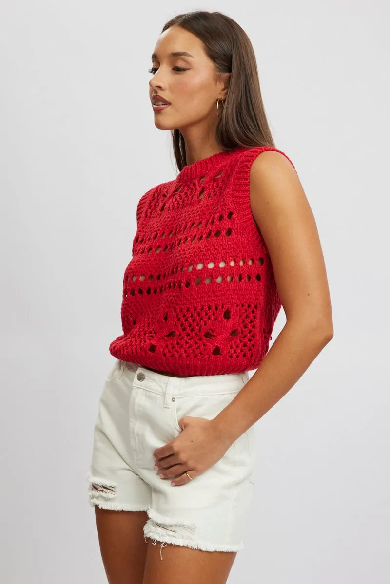 Red Crochet Knit Tank Top Trans Glow QuickAccess Pockets