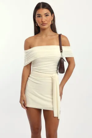 White Bodycon Dress Off Shoulder Mini WindproofInterior Flexible Material