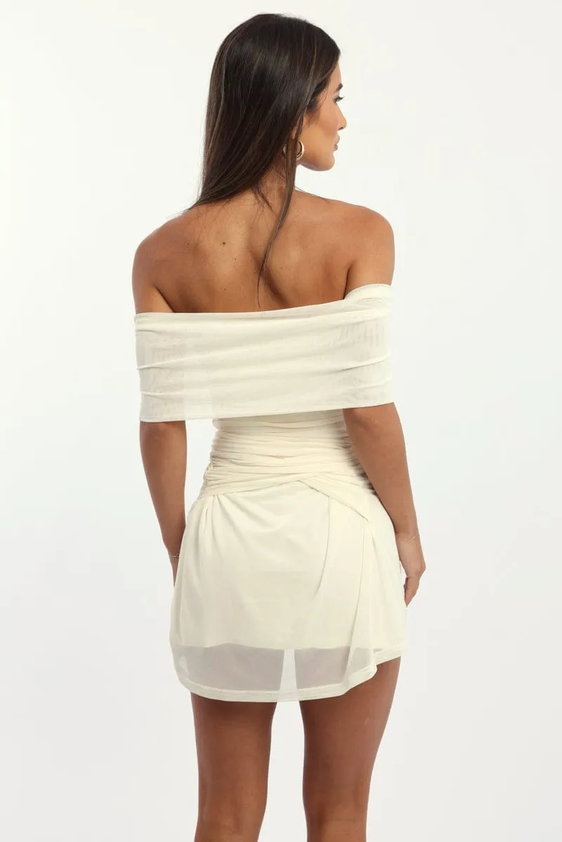Smile Glow Stream Fit White Bodycon Dress Off Shoulder Mini