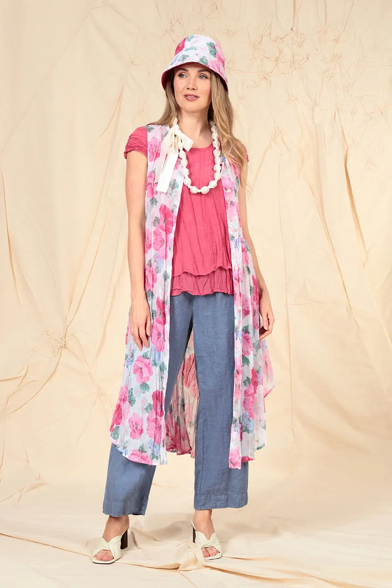 Buttoned Peony Blossom Cotton Tunic Vest ThermalRegulating Layer hypoallergenic material