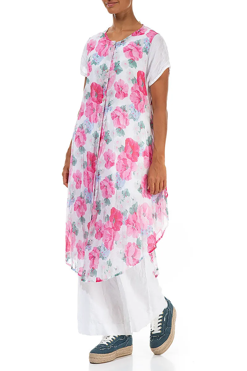 Buttoned Peony Blossom Cotton Tunic Vest Beach Ease TumbleDry Safe