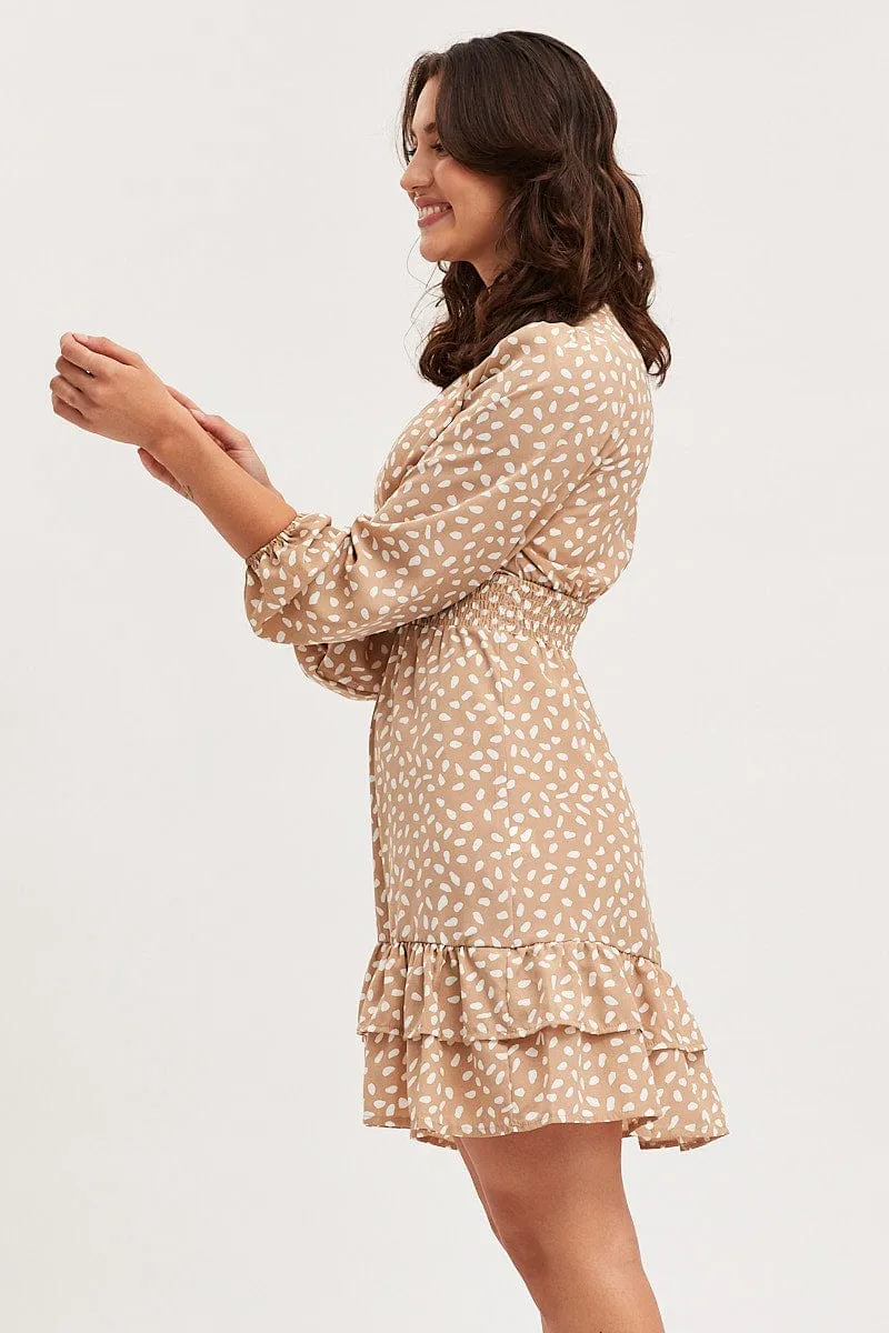 Warm Tracksuit Outdoor Jacket Geo Print Skater Dress Long Sleeve Mini