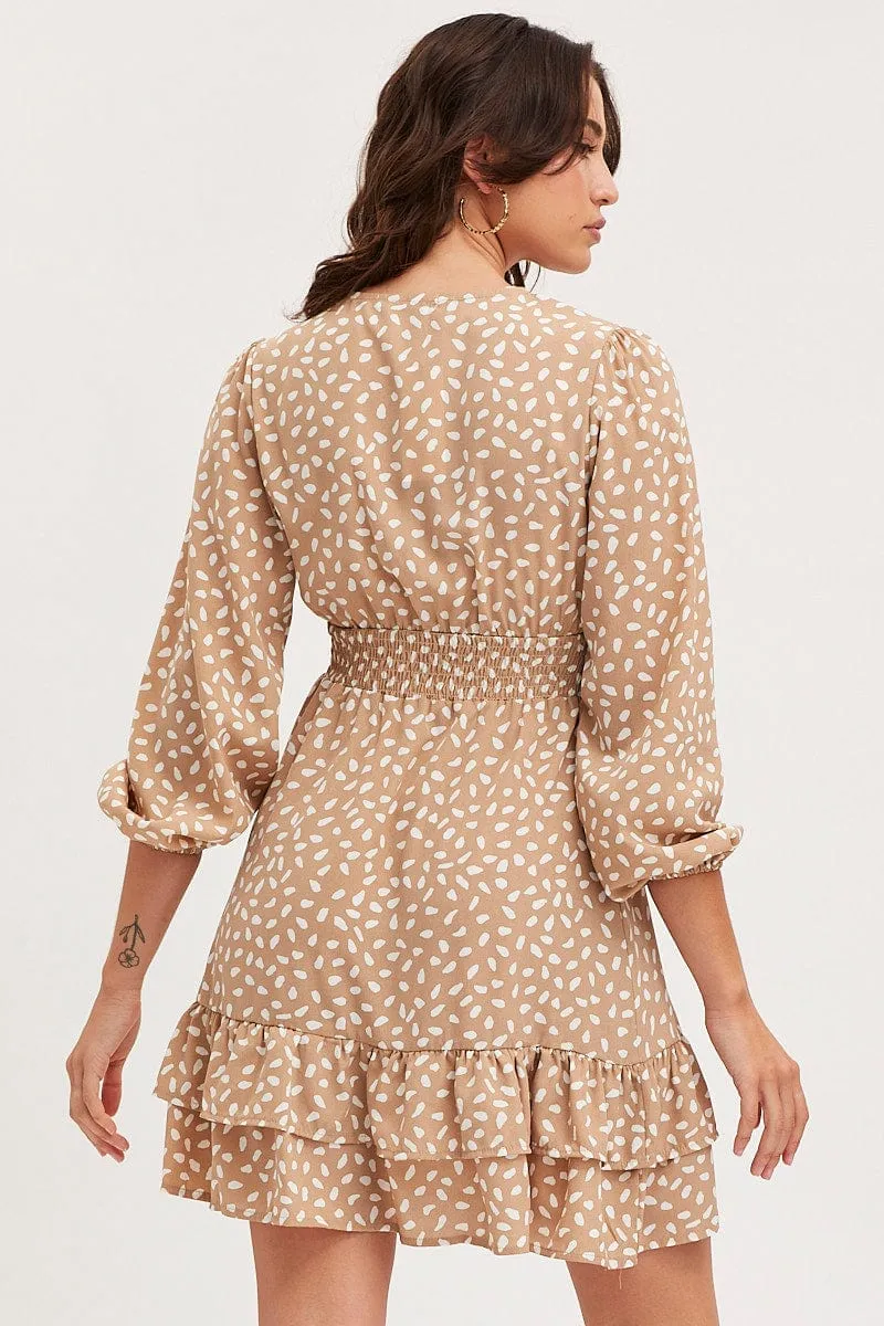 Romance Air Timeless Fashion Geo Print Skater Dress Long Sleeve Mini