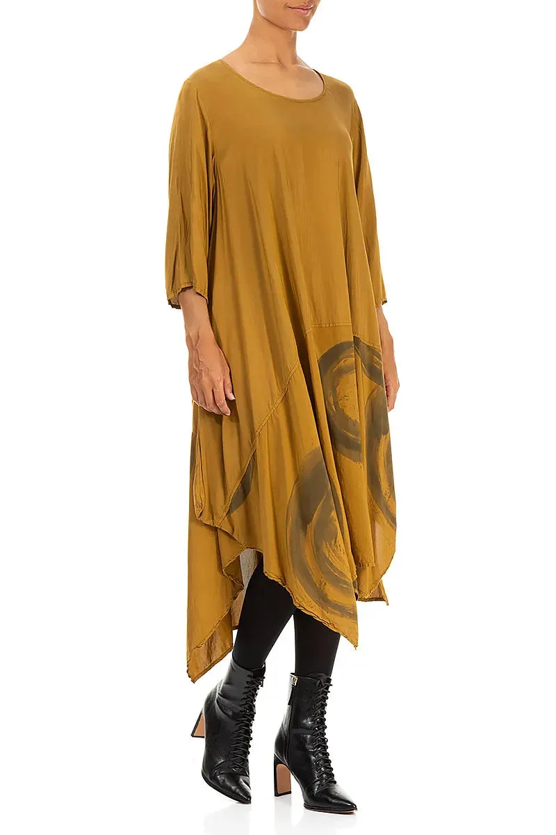 Formal Shirt Daily Wear Asymmetric Mustard Silk Bamboo Dress