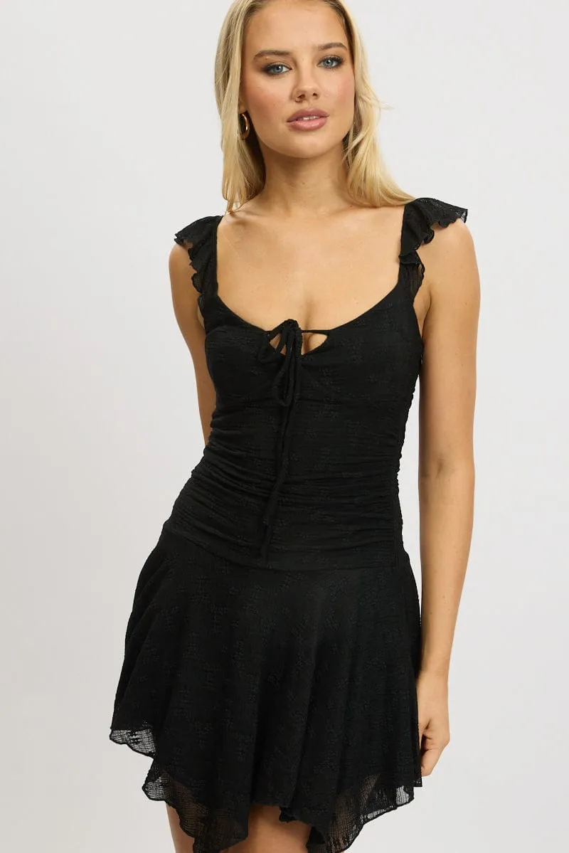 Soft Joggers Fairy Mood Black A-Line Dress Frilled Sleeve Mini Lace