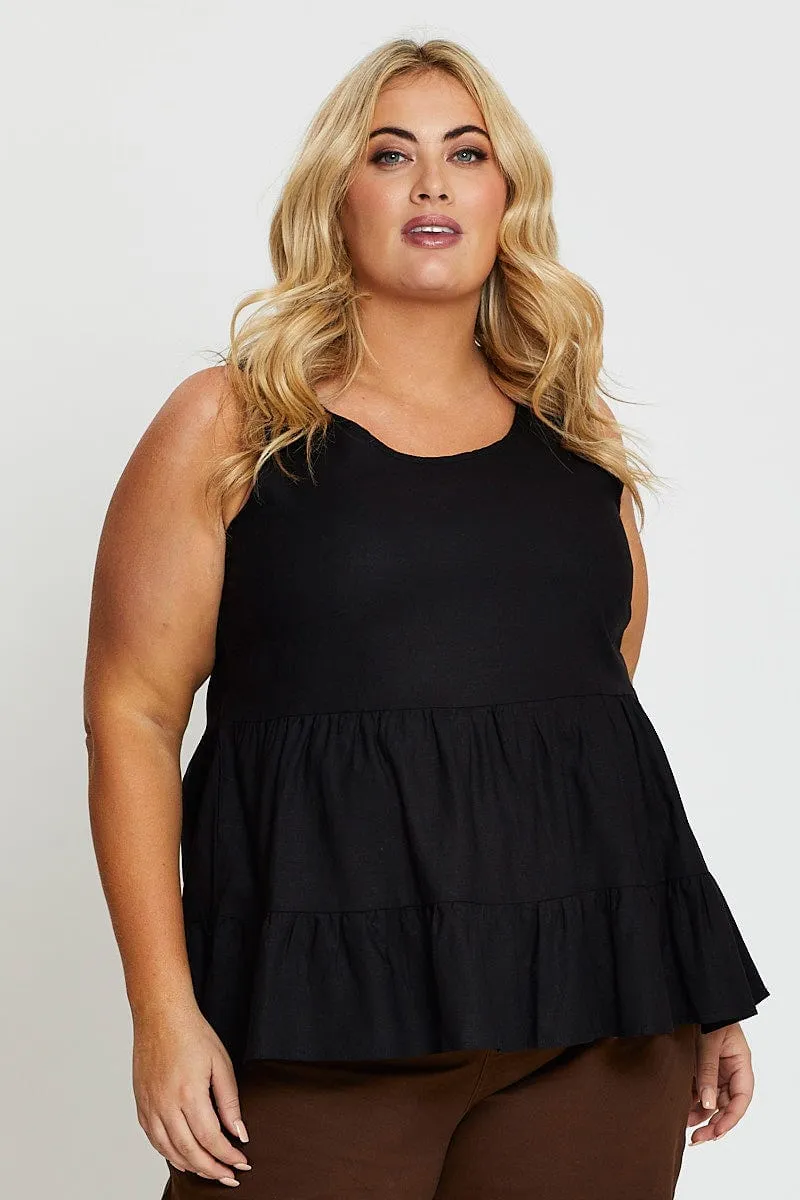 Shine Mood WaterRepellentCoating Black Tiered Top Sleeveless Linen Blend