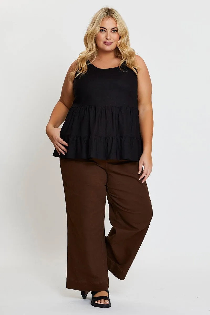 Black Tiered Top Sleeveless Linen Blend Trans Glow Adjustable Drawcord