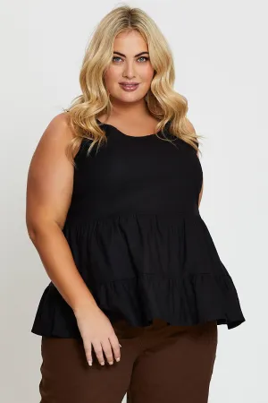 SoftLining Street Wear Black Tiered Top Sleeveless Linen Blend