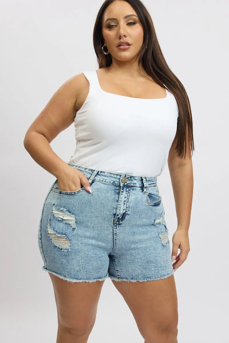 Denim Skinny Shorts High Rise Photo Glam
