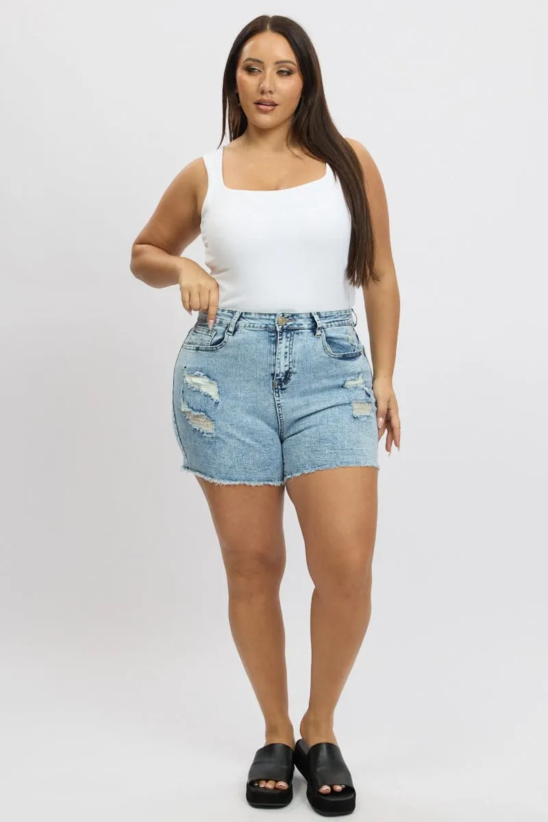 Group Mood Denim Skinny Shorts High Rise