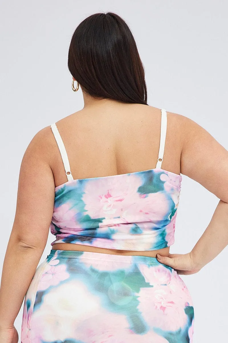 Pink Floral Cami Top Stretch Mesh Cozy Dress
