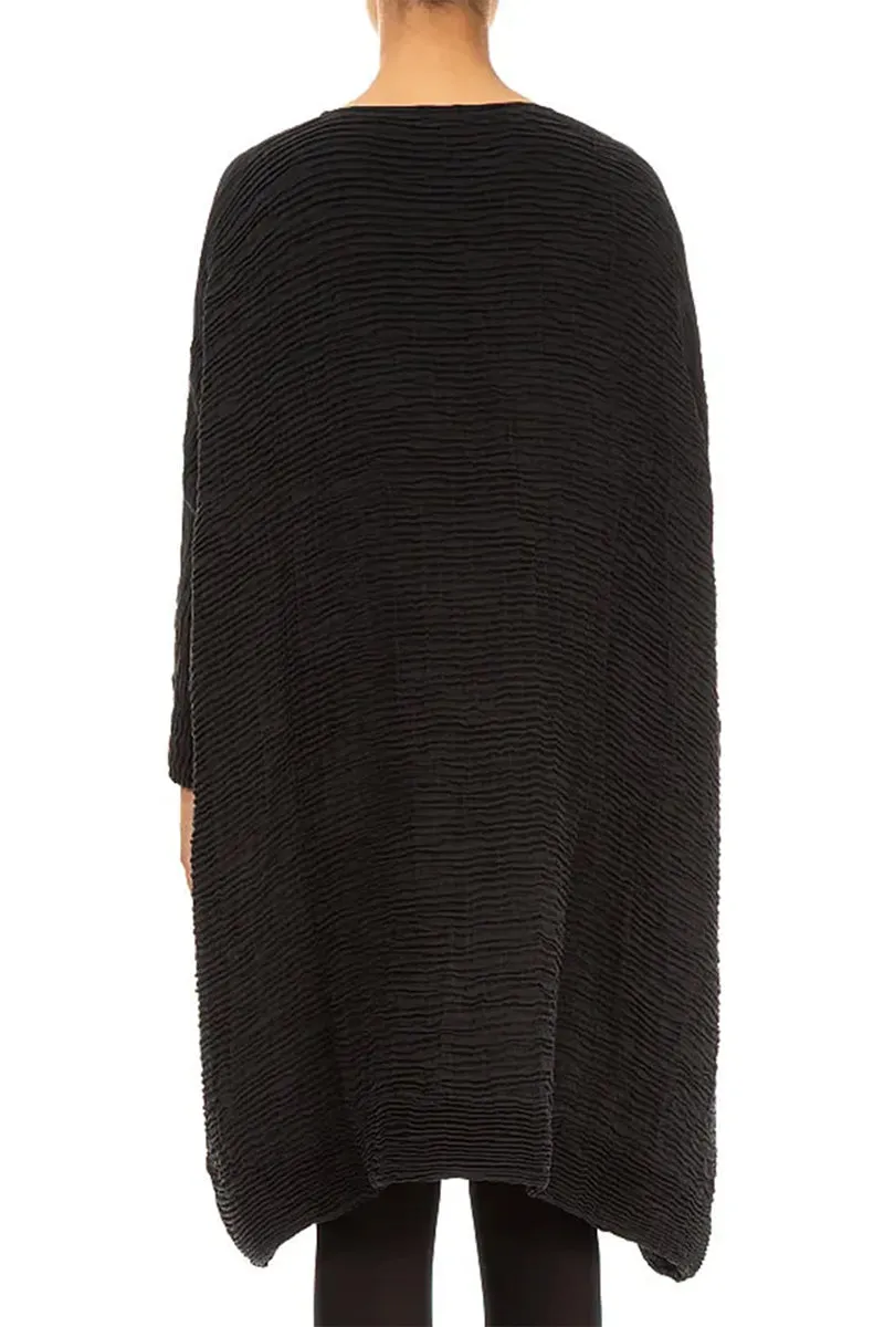 Romance Fit Cyber Glow Wide Black Pliss?? Silk Kaftan Dress