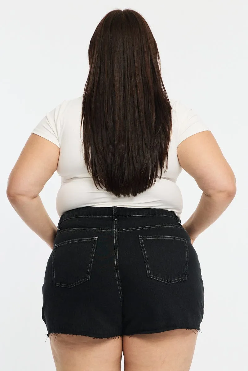 Repair Fit Flatlock stitching Denim Relaxed Shorts High Rise
