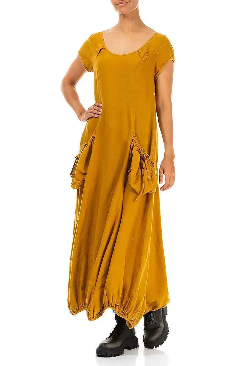 Hero Glow Draped Amber Linen Maxi Dress