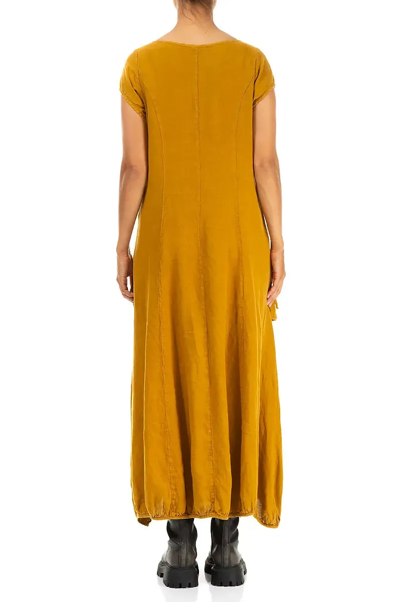 Draped Amber Linen Maxi Dress Warm Coat
