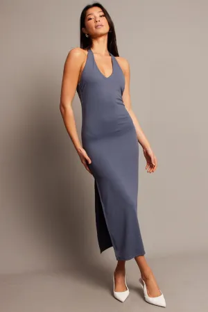 Model Edge Royal Charm Blue Bodycon Dress Halter Neck