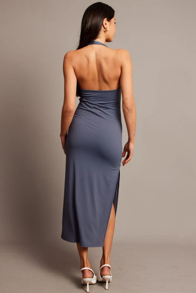 Blue Bodycon Dress Halter Neck Conscious Fit
