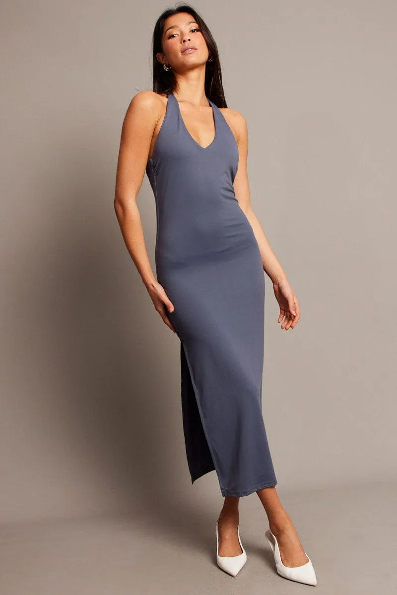 Model Edge Royal Charm Blue Bodycon Dress Halter Neck