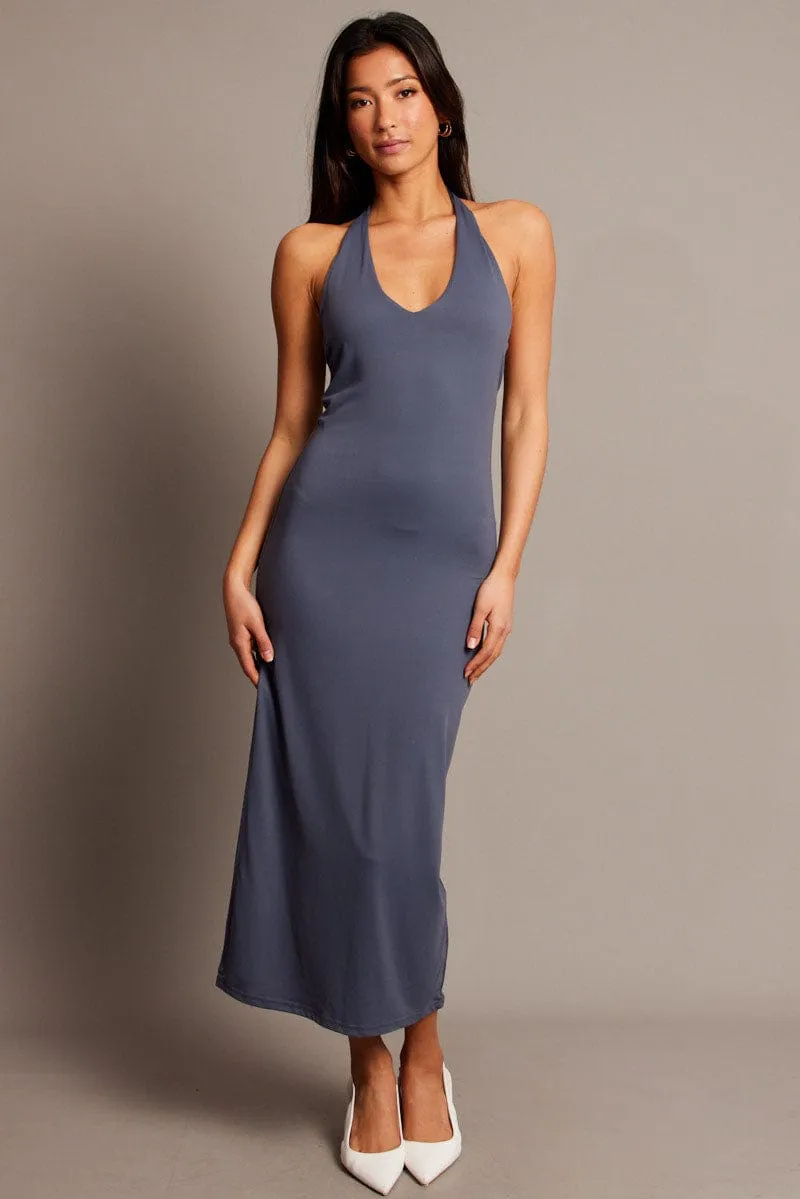 Ultraviolet Protection Quiet Charm Blue Bodycon Dress Halter Neck