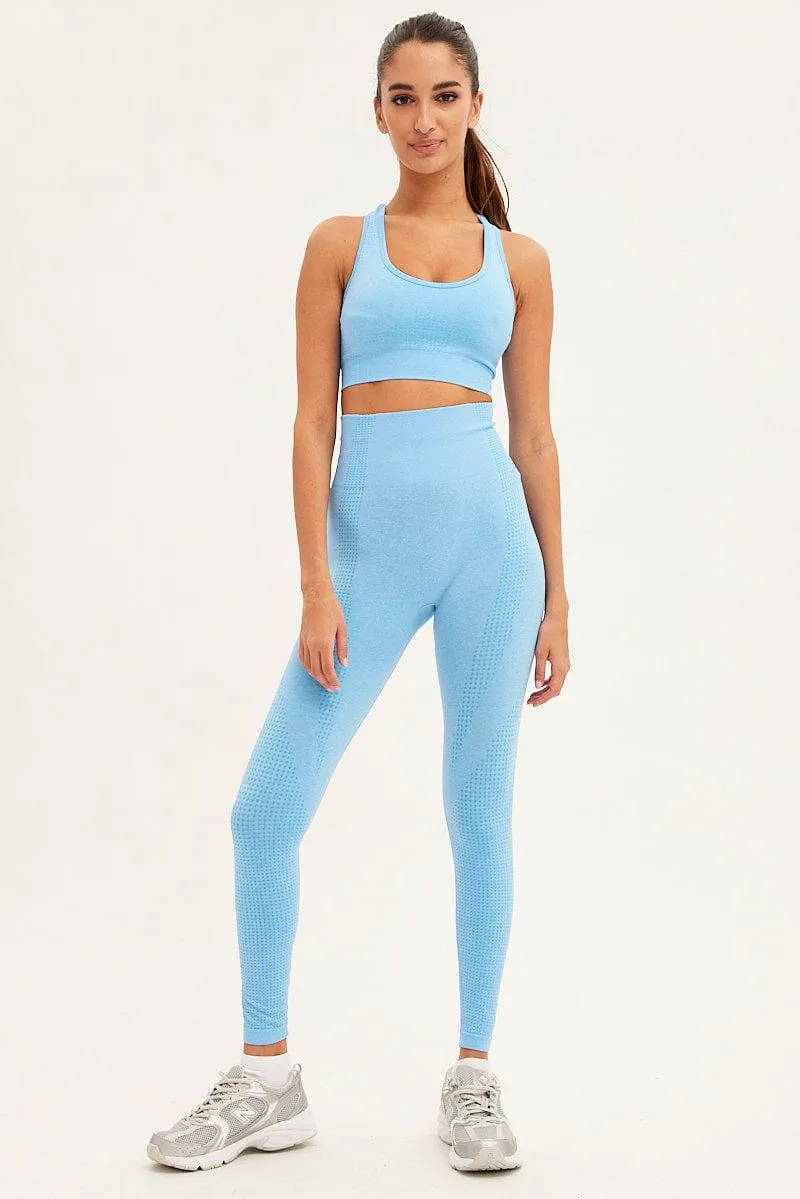 LightweightTextile Blue Seamless Activewear Singlet Basic Top