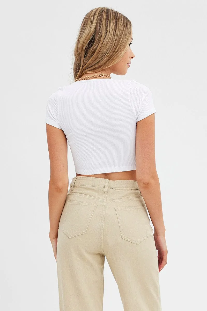 White T Shirt Short Sleeve V Neck Seamless MachineWashable Day Glow