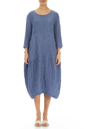 Balloon Crinkled Blue Nova Silk Linen Dress Sustainable Wear
