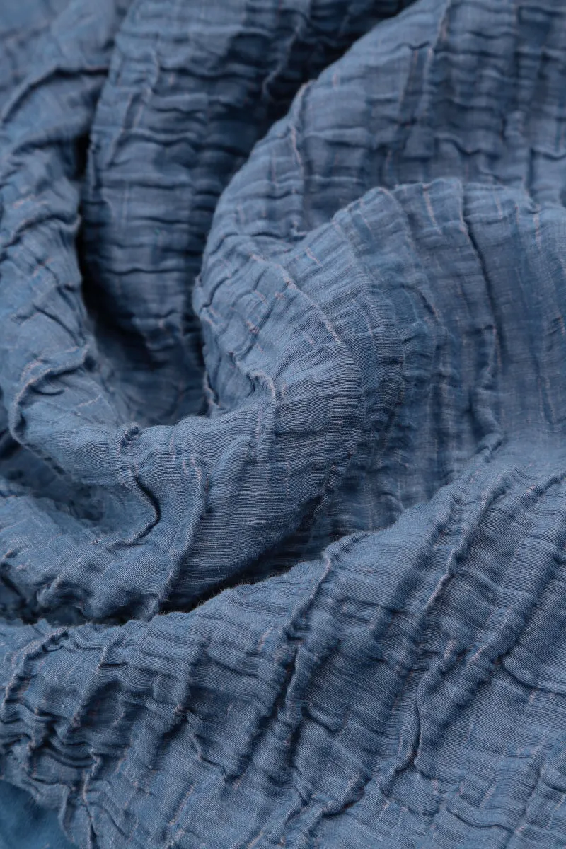 Balloon Crinkled Blue Nova Silk Linen Dress Boho Light