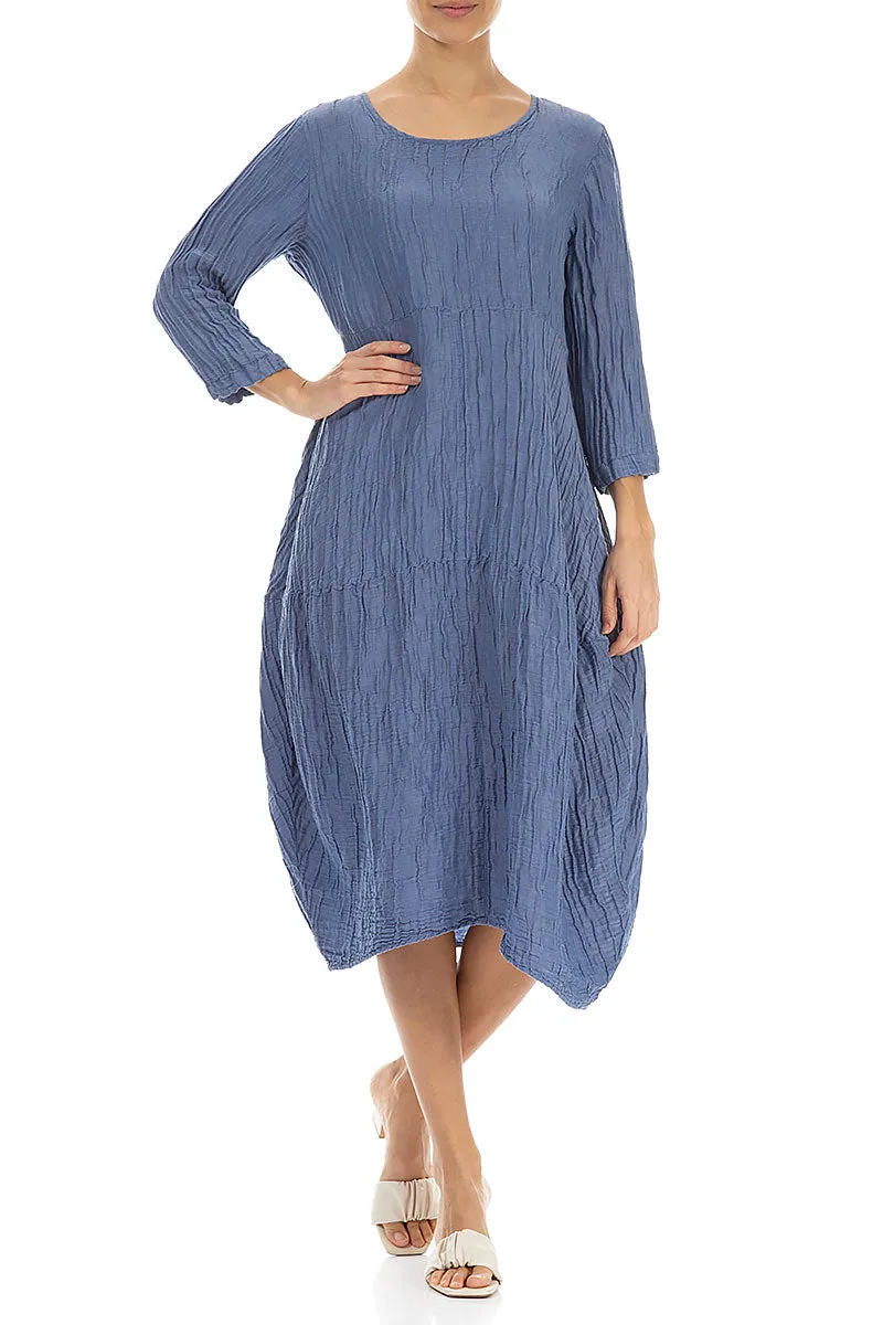 Balloon Crinkled Blue Nova Silk Linen Dress Breathable Lamination Light Ease